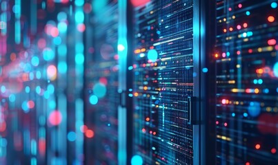 Abstract technology big data background concept. Transferring and storing big data sets. Distributed block chains, servers, high-speed internet