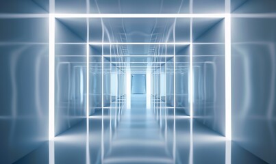 Abstract light corridor interior. Futuristic architecture background