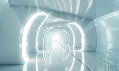 Abstract light corridor interior. Futuristic architecture background
