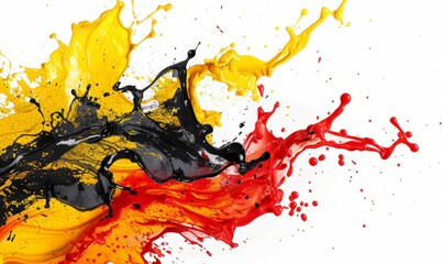 colorful german paint splash flag black red gold yellow color liquid explosion isolated white background. germany europe celebration soccer travel tourism concept