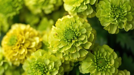 Wall Mural -   A close-up of a bouquet featuring yellow and green flowers against a backdrop of lush green foliage