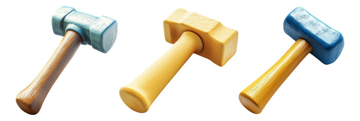 Wooden Hammers Set Isolated on Transparent Background