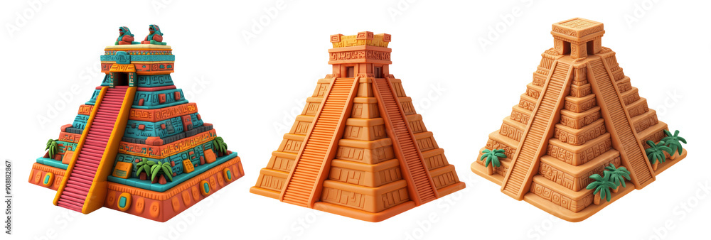 Ancient Mayan Pyramids Model Set Isolated on Transparent Background ...