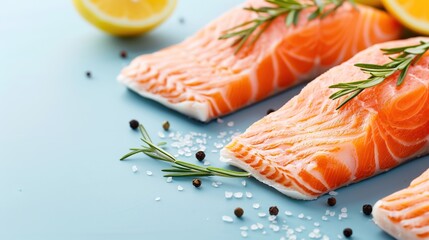 Wall Mural -   A close-up shot of fish on a table surrounded by lemons and seasoning