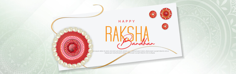 Wall Mural - Happy raksha bandhan ceremony banner template design with decorative rakhi.