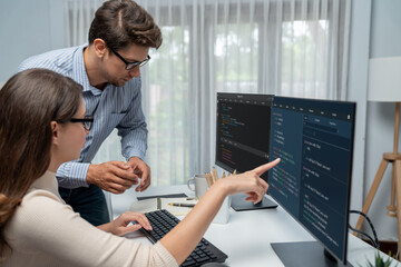 Wall Mural - team skilled developers program thinking newest coding creative website planning software project on