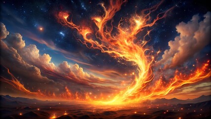 Wall Mural - Ember's Embrace: A Symphony of Fire and Night  Generative AI