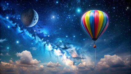 Sticker - Celestial Ascent: A Balloon's Journey to the Starry Heavens  generative AI