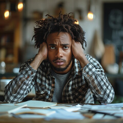 Wall Mural - a man with dread hair sitting at a table

