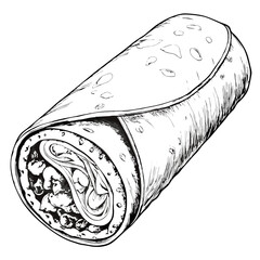 Wall Mural - Egg Roll Illustration, Black and White, Asian Cuisine Concept