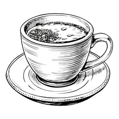 Wall Mural - Coffee Cup Illustration, Black and White, Beverage Concept