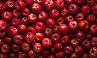 Fresh red apples, top view, vibrant and plentiful.