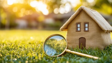 Wall Mural - Magnifying Glass and Miniature House in Grass