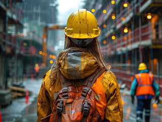 Health And Safety conception. A worker is checking chemical material information form with background of chemical storage area at the factory place. Industrial safety working action.