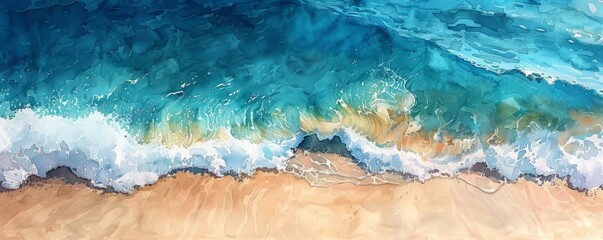 Wall Mural - Abstract tropical beach with clear blue water in watercolor.