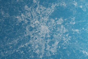 Sticker - Map of the streets of Moscow (Russia) made with white lines on blue paper. Rough background. 3d render, illustration