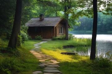 Sticker - wooden house in the forest