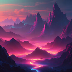 Wall Mural - sunset in mountains