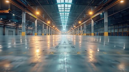 Aufkleber - a large warehouse building interior. Generative AI.