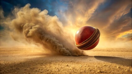 Poster - Sandstorm's Embrace: The Cricket Ball's Journey  Generative AI