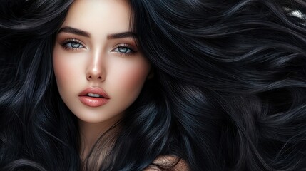 Wall Mural - Beautiful Woman with Long Black Hair