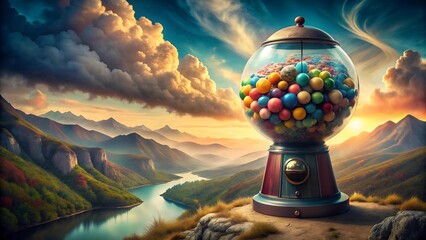 Wall Mural - gumball machine dreamscape: a surreal journey through a whimsical gumball world generative ai