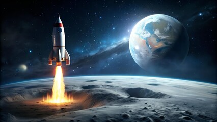 Wall Mural - The Lunar Rendezvous: A Rocket Approaches the Surface of the Moon  AI Generated