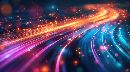 Leinwandbilder - A dynamic and vibrant scene with streaks of light in motion, featuring specific colors, The lights create a sense of speed and energy, blending seamlessly into a futuristic background. Generative AI.
