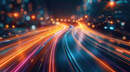 Leinwandbilder - A dynamic and vibrant scene with streaks of light in motion, featuring specific colors, The lights create a sense of speed and energy, blending seamlessly into a futuristic background. Generative AI.