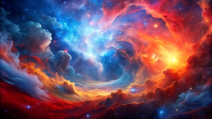 crimson and azure in a digital nebula: a cosmic abstract dream ai generated
