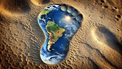 Wall Mural - a passage through time: a footprint embedded in layers of earth ai generated
