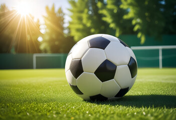 Football field, close-up on ball, summer, urban