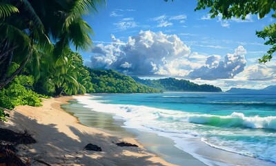 Canvas Print - Tropical beach, windy weather and ocean waves