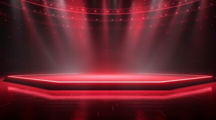 Poster - Stage Spotlight with Red Spotlights, Stage Podium Scene, Stage Background