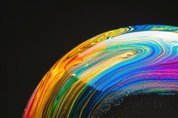 Wall Mural - Half Rainbow. Macro View of a Soap Bubble Creating Psychedelic Colors on Black Background