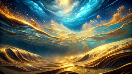 Wall Mural - Golden Tides: A Marbleized Flow of Blue and Gold  generative AI