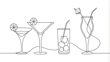 Continuous Line Drawing of Classic Cocktails: A Visual Symphony of Spirits  generative AI