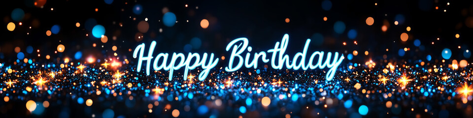 Happy Birthday text pattern banner, neon sign texture. Design for Wall Art, Poster Print, Wallpaper & Background