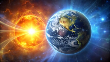 Wall Mural - cosmic canvas: earth and sun in a masterpiece of light and motion generative ai