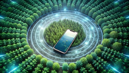 Wall Mural - searchgpt in a forest of data: a symbolic illustration of openai's search technology on a smartphone
