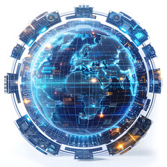 Wall Mural - concept of communication technology or global network, futuristic globe with digital technology interface isolated on white background, png