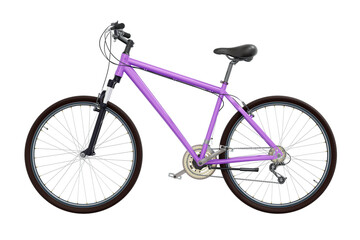 Wall Mural - Purple bicycle, side view. Black leather saddle and handles. Png clipart isolated on transparent background