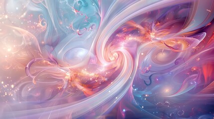 Wall Mural - abstract swirling shapes with gold sparkles and purple hues