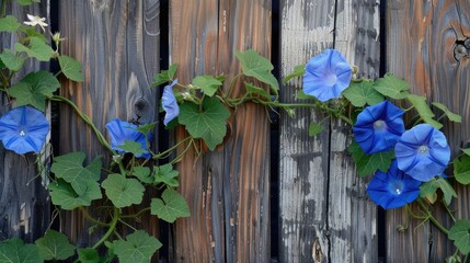 Wall Mural - Scale morning glory plant up weathered fence