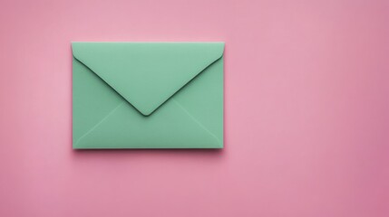 Wall Mural - Green Envelope on Pink Background