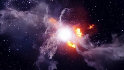 Canvas Print - Witness the chaotic birth of new stars in a turbulent gas cloud with flashes of intense heat and light illuminating the darkness.