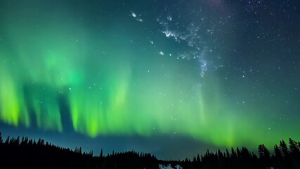 Wall Mural - swirls of glowing blues and greens twirl above the horizon painting the landscape with a mesmerizing