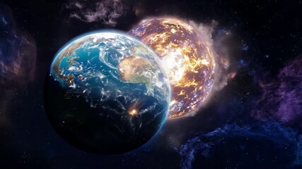 Wall Mural - the meeting of two planets with rings their collision causing an explosion of colors and debris that