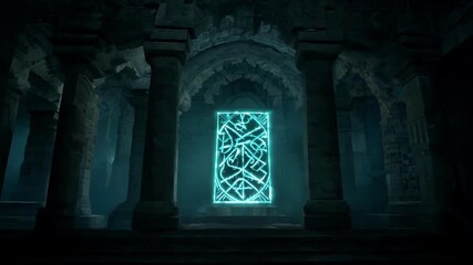 Wall Mural - a mysterious temple adorned with glowing runes each one casting a haunting glow in the dimly lit spa