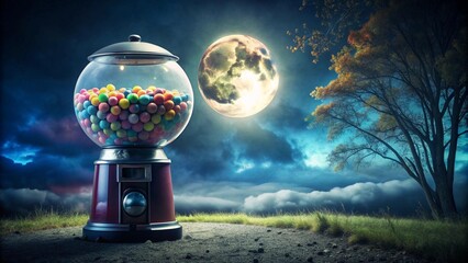 Wall Mural - gumball machine under the moonlight: a vintage gumball machine bathed in the soft glow of the moon a